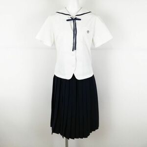 1円 セーラー服 スカート 紐タイ 上下3点セット 富士ヨット 夏物 青1本線 女子 学生服 中学 高校 白 制服 中古 ランクC NA0401