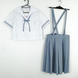 1円 セーラー服 スカート 紐タイ 上下3点セット 大きいサイズ 夏物 女子 学生服 熊本玉名中学 白 制服 中古 ランクC NA0482