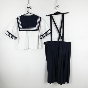 1円 セーラー服 スカート スカーフ 上下3点セット 大きいサイズ 特大 夏物 白3本線 女子 学生服 香川明善高校 白 制服 中古 ランクC NA0494の画像2