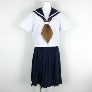 1円 セーラー服 スカート スカーフ 上下3点セット 大きいサイズ 夏物 白1本線 女子 学生服 香川丸亀西中学 白 制服 中古 ランクC NA0485