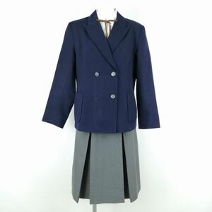 1円 ブレザー スカート 紐タイ 上下4点セット 大きいサイズ 冬物 女子 学生服 東京日野第四中学 紺 制服 中古 ランクC NA0648