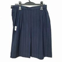 1円 スクールスカート 大きいサイズ 冬物 w72-丈59 ストライプ 中学 高校 プリーツ 学生服 制服 女子 中古 IN5270_画像2