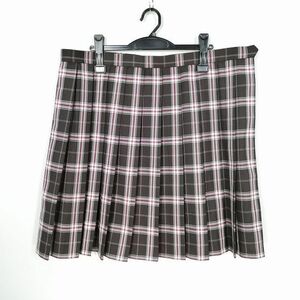 1円 スクールスカート 大きいサイズ 冬物 w94-丈56 チェック 中学 高校 プリーツ 学生服 制服 女子 中古 IN5240