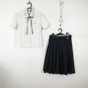 ブラウス スカート 紐タイ 上下3点セット M 富士ヨット 夏物 女子 学生服 兵庫夢前高校 白 制服 中古 ランクC EY2287の画像1