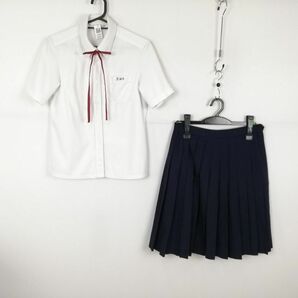 ブラウス スカート 紐タイ 上下3点セット M 富士ヨット 夏物 女子 学生服 兵庫夢前高校 白 制服 中古 ランクC EY2288の画像1