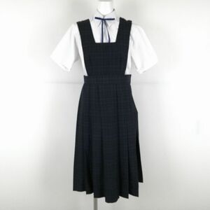 1 jpy jumper skirt cord Thai waist 66 summer thing woman school uniform middle . high school uniform check ( navy blue / black ) used rank C EY9792