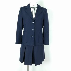 1円 ブレザー スカート 紐タイ 上下4点セット 冬物 女子 学生服 中学 高校 紺 制服 中古 ランクC EY9936