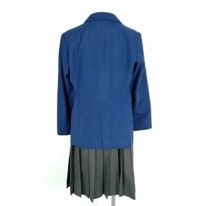 1円 ブレザー チェックスカート リボン 上下4点セット 165A 冬物 女子 学生服 中学 高校 花紺 制服 中古 ランクC NA0713の画像2