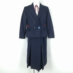 1円 ブレザー スカート 紐タイ 上下4点セット 155A 冬物 女子 学生服 長崎東中学高校 紺 制服 中古 ランクC NA0708