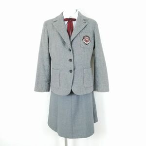 1円 ブレザー スカート リボン 上下4点セット 指定 L 冬物 女子 学生服 兵庫姫路女学院中学高校 グレー 制服 中古 ランクC NA0850