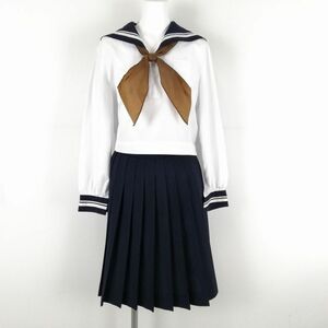 1円 セーラー服 スカート スカーフ 上下3点セット 中間服 白2本線 女子 学生服 中学 高校 白 制服 中古 ランクC NA0223