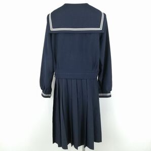 1円 セーラー服 スカート リボン 上下3点セット 175B 大きいサイズ 特大 冬物 白2本線 女子 学生服 中学 高校 紺 制服 中古 ランクC NA0705の画像2