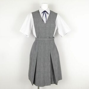 1円 ジャンパースカート 紐タイ ウエスト72 夏物 女子 学生服 中学 高校 紺 制服 中古 ランクC NA0467