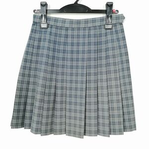 1円 スクールスカート 夏物 w63-丈46 チェック 中学 高校 プリーツ 学生服 制服 女子 中古 IN5351