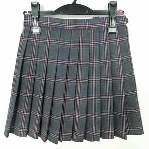 1円 スクールスカート 冬物 w63-丈40 チェック 中学 高校 ミニ丈 プリーツ 学生服 制服 女子 中古 IN5323