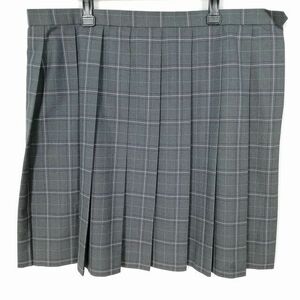 1円 スクールスカート 大きいサイズ 冬物 w100-丈58 チェック 中学 高校 プリーツ 学生服 制服 女子 中古 IN5305