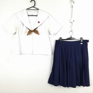 1円 セーラー服 スカート スカーフ 上下3点セット 大きいサイズ 夏物 白1本線 女子 学生服 長崎大村高校 白 制服 中古 ランクC EY2596