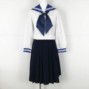 1円 セーラー服 スカート スカーフ 上下3点セット 中間服 白2本線 女子 学生服 中学 高校 白 制服 中古 ランクC NA1082