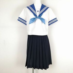 1円 セーラー服 スカート スカーフ 上下3点セット 夏物 白3本線 女子 学生服 熊本五霊中学 白 制服 中古 ランクC NA1069