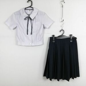 1円 ブラウス スカート 紐タイ 上下3点セット S 夏物 女子 学生服 中学 高校 白 制服 中古 ランクC EY3222