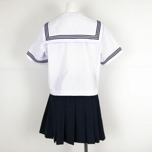 1円 セーラー服 ミニスカート 上下3点セット 160A 大きいサイズ 富士ヨット 夏物 青3本線 徳島県見能林小学校 白 中古 ランクC NA0649の画像2