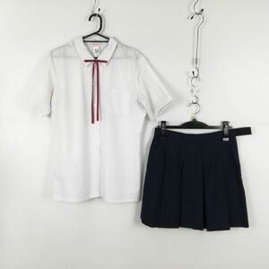 1円 ブラウス ミニスカート 紐タイ 上下3点セット 大きいサイズ カンコー 夏物 女子 学生服 中学 高校 白 制服 中古 ランクC EY9651