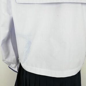 1円 セーラー服 スカート スカーフ 上下3点セット 大きいサイズ 中間服 青3本線 女子 学生服 中学 高校 白 制服 中古 ランクC NA0422の画像5