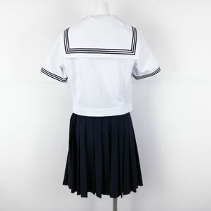 1円 セーラー服 スカート スカーフ 上下3点セット 165A ミッシェルクラン 夏物 青3本線 女子 学生服 中学 高校 白 中古 ランクC NA0352の画像2