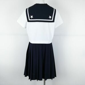 1円 セーラー服 スカート スカーフ 上下3点セット 160 夏物 白1本線 女子 学生服 香川丸亀西中学 白 制服 中古 ランクC NA0640の画像2