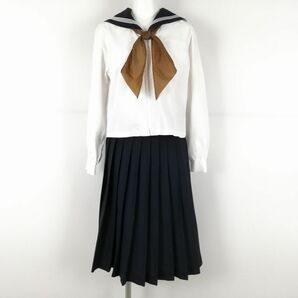 1円 セーラー服 スカート スカーフ 上下3点セット カンコー 中間服 白3本線 女子 学生服 東京佼成学園女子中学高校 白 中古 ランクC EY9745の画像1