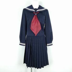 1 jpy sailor suit skirt scarf top and bottom 3 point set can ko- winter thing white 3ps.@ line woman school uniform middle . high school navy blue uniform used rank C NA0437