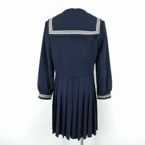 1円 セーラー服 ジャンパースカート スカーフ 上下3点セット 冬物 白3本線 女子 学生服 中学 高校 紺 制服 中古 ランクC NA0451の画像2