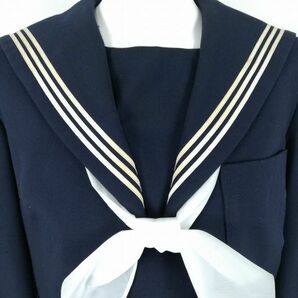 1円 セーラー服 ジャンパースカート スカーフ 上下3点セット 冬物 白3本線 女子 学生服 中学 高校 紺 制服 中古 ランクC NA0451の画像5