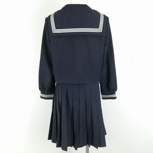 1円 セーラー服 スカート スカーフ 上下3点セット 冬物 白3本線 女子 学生服 岡山児島中学 紺 制服 中古 ランクC NA0513の画像2