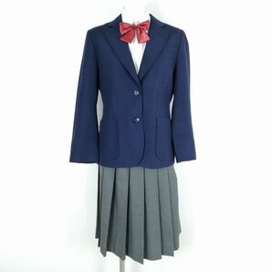 1円 ブレザー スカート リボン 上下4点セット 冬物 女子 学生服 中学 高校 紺 制服 中古 ランクC NA0887の画像1