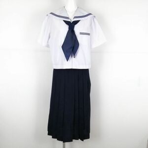 1 jpy sailor suit skirt cord Thai top and bottom 3 point set large size extra-large summer thing blue 3ps.@ line woman school uniform middle . high school white uniform used rank B NA0988