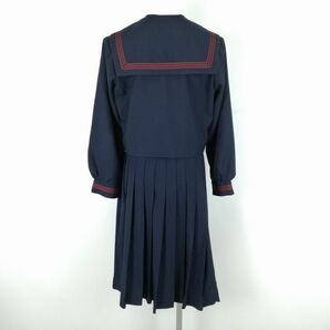 1円 セーラー服 スカート スカーフ 上下3点セット 冬物 赤3本線 女子 学生服 中学 高校 紺 制服 中古 ランクC NA0534の画像2