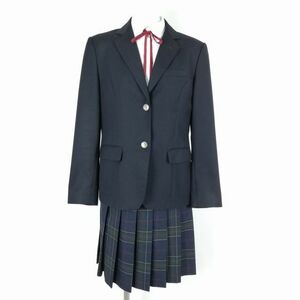 1円 ブレザー チェックスカート 紐タイ 上下4点セット トンボ 冬物 女子 学生服 東京南大沢中学 黒 制服 中古 ランクC NA1006