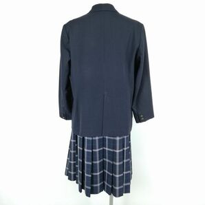 1円 ブレザー チェックスカート リボン 上下4点セット 大きいサイズ 冬物 女子 学生服 中学 高校 紺 制服 中古 ランクC NA0970の画像2