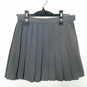 1円 スクールスカート 冬物 w60-丈38 グレー 中学 高校 マイクロミニ プリーツ 学生服 制服 女子 中古 IN5630