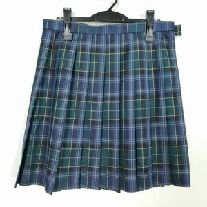 1円 スクールスカート 大きいサイズ 冬物 w75-丈51 チェック 中学 高校 プリーツ 学生服 制服 女子 中古 IN5466