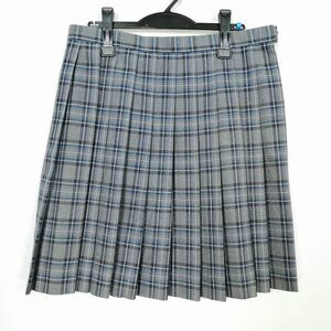 1円 スクールスカート 大きいサイズ 冬物 w78-丈54 チェック 中学 高校 プリーツ 学生服 制服 女子 中古 IN5467