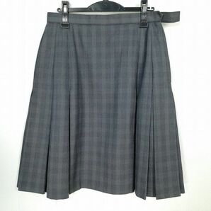 1円 スクールスカート 大きいサイズ 冬物 w75-丈59 チェック 中学 高校 プリーツ 学生服 制服 女子 中古 IN5472の画像1