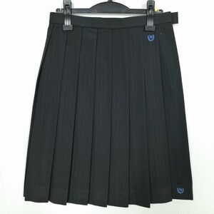 1円 スクールスカート 冬物 w69-丈60 ストライプ 中学 高校 プリーツ 学生服 制服 女子 中古 IN5561