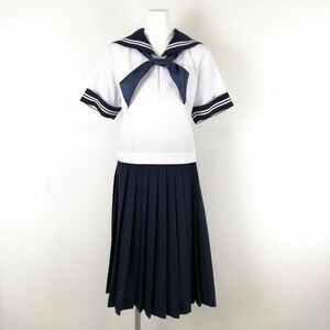 1円 セーラー服 スカート スカーフ 上下3点セット カンコー 夏物 白2本線 女子 学生服 中学 高校 白 制服 中古 ランクC NA0121