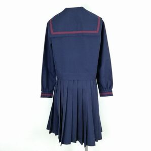 1円 セーラー服 スカート スカーフ 上下3点セット 冬物 赤1本線 女子 学生服 沖縄与那原中学 紺 制服 中古 ランクC NA0857の画像2