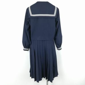 1円 セーラー服 スカート スカーフ 上下3点セット カンコー 冬物 白3本線 女子 学生服 兵庫姫路広畑中学 紺 制服 中古 ランクC NA0740の画像2