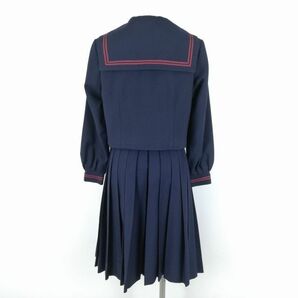 1円 セーラー服 スカート ネクタイ 上下3点セット 160A カンコー 冬物 赤2本線 女子 学生服 中学 高校 紺 制服 中古 ランクC NA1062の画像2