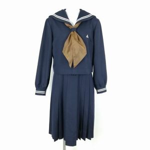 1円 セーラー服 ジャンパースカート スカーフ 上下3点セット トンボ 冬物 白2本線 女子 学生服 広島尾道東高校 紺 中古 ランクC NA0947