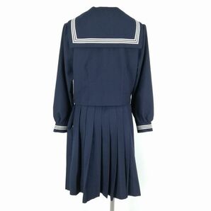 1円 セーラー服 スカート スカーフ 上下3点セット 冬物 白3本線 女子 学生服 埼玉春日部中学 紺 制服 中古 ランクC NA1004の画像2